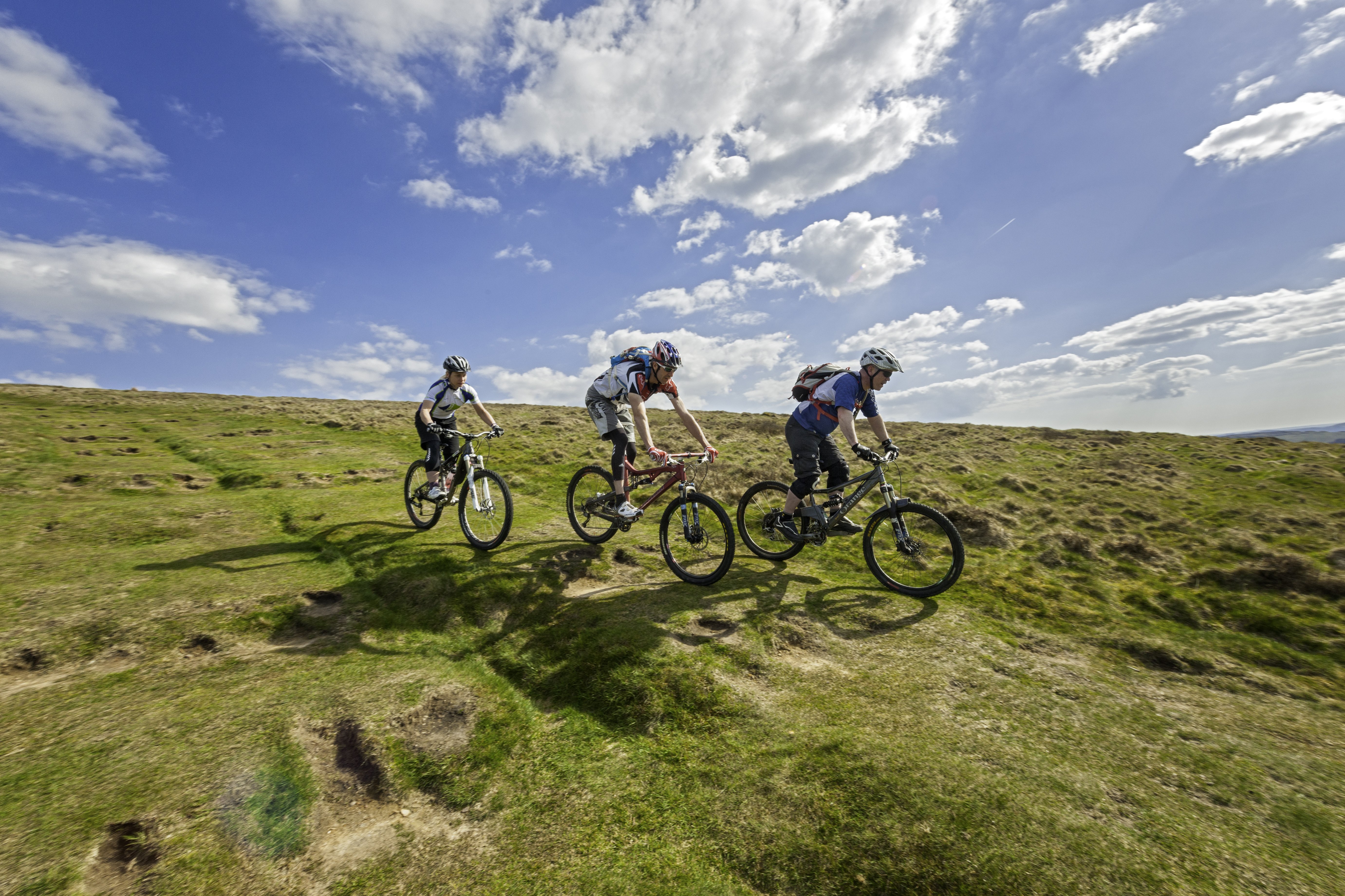 Mountain bikers downhill at Cwmcarn